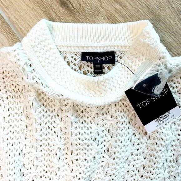 Topshop Women's S Open Knit Mock Neck Pointelle Oversize Boxy Sweater White - Picture 1 of 13